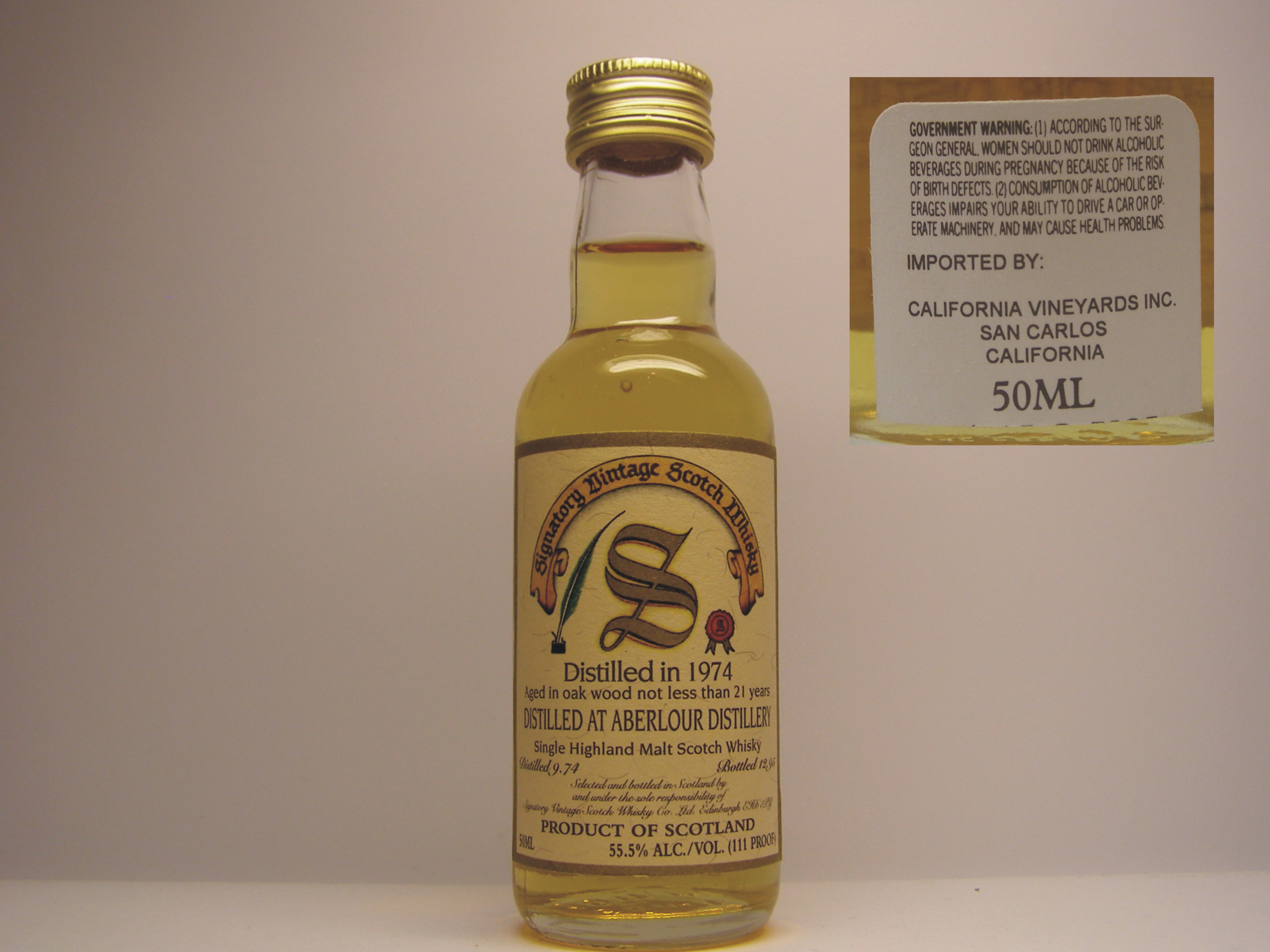 SHMSW 21yo 1974-1995 "Signatory" 50ML 55,5%ALC./VOL. /111 PROOF/