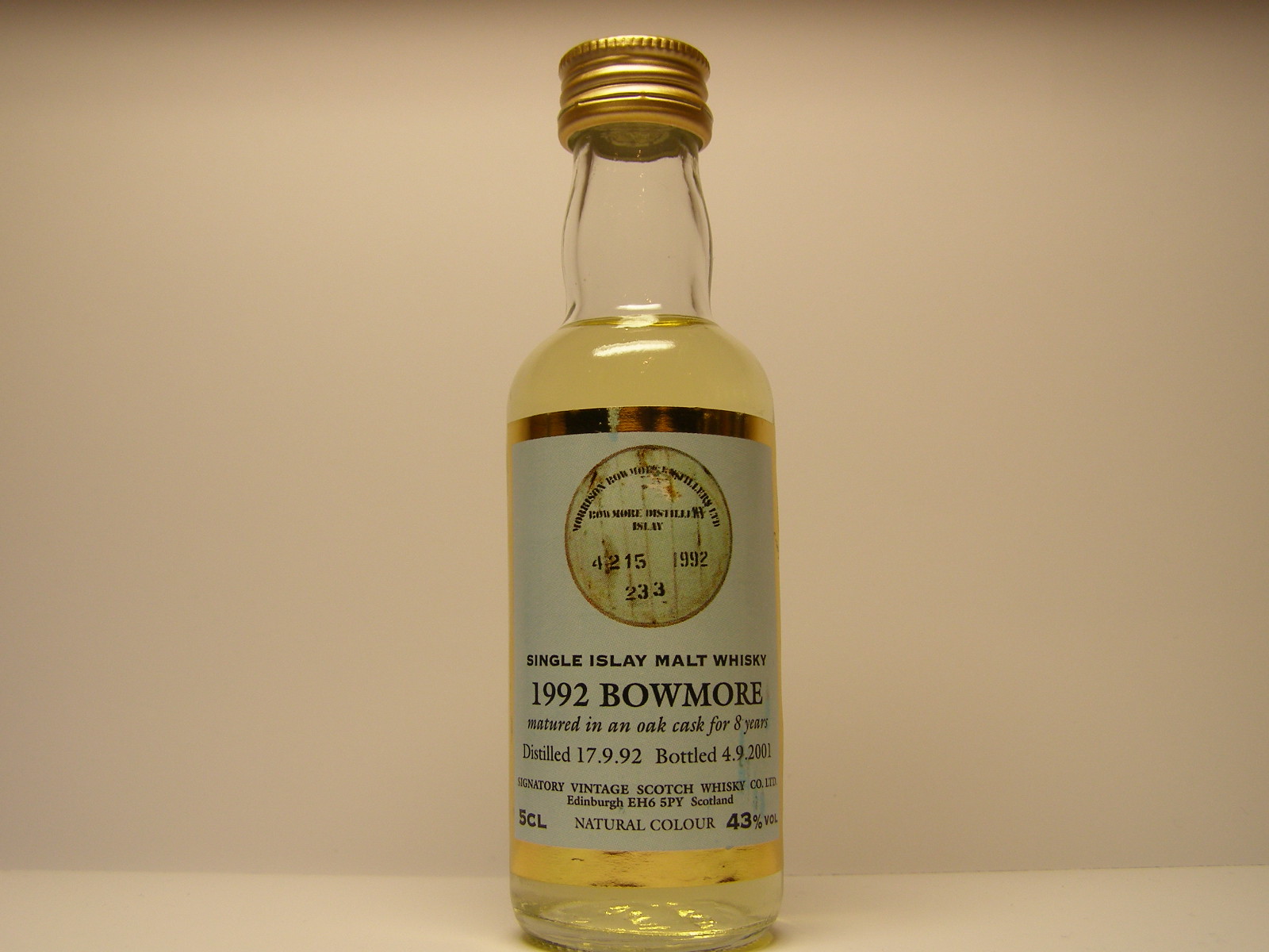 SIMSW 8yo 1992-2001 "Signatory" 5CL 43%VOL