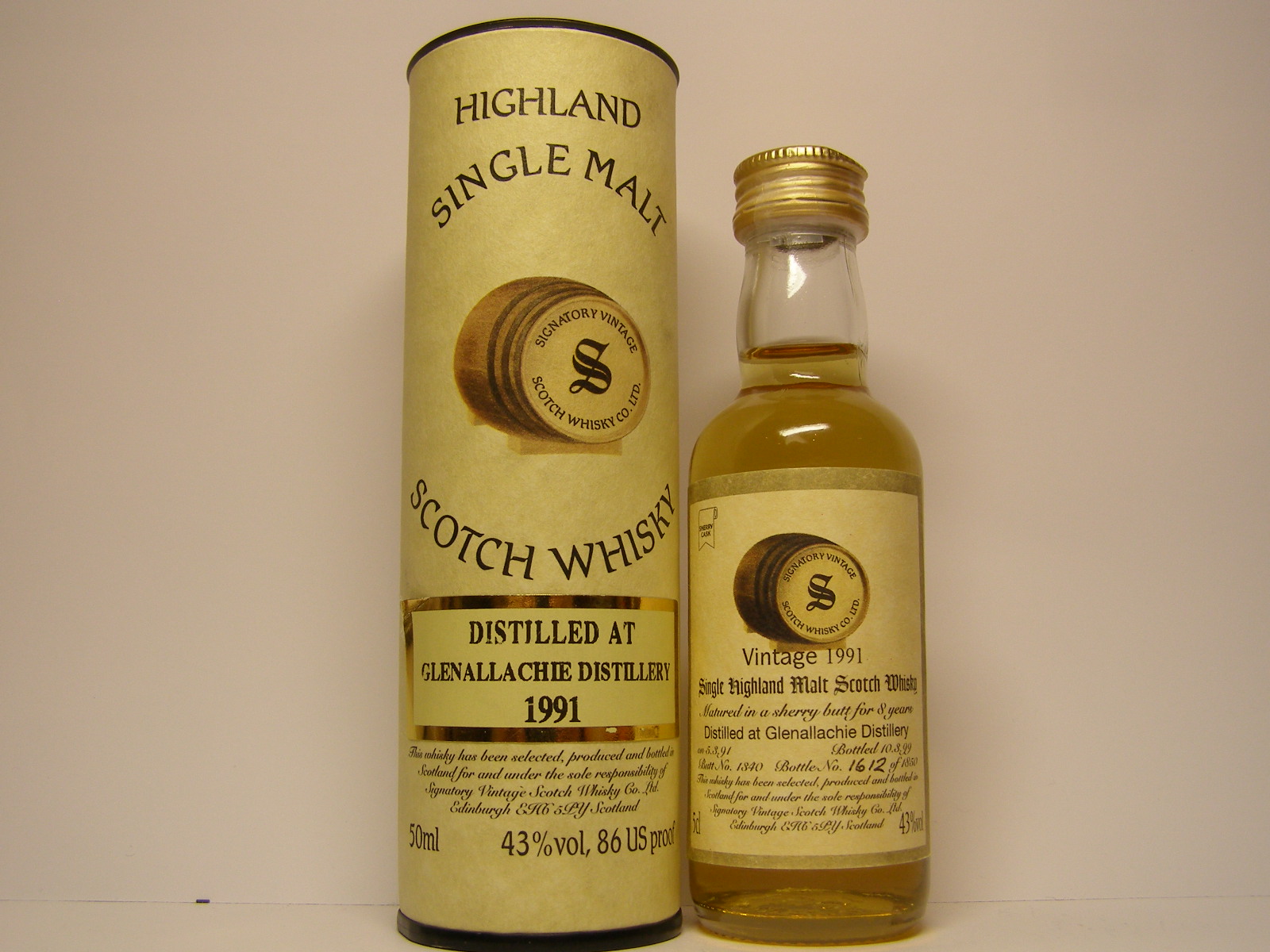 SHMSW 8yo 1991-1999 "Signatory" 5cl 43%vol