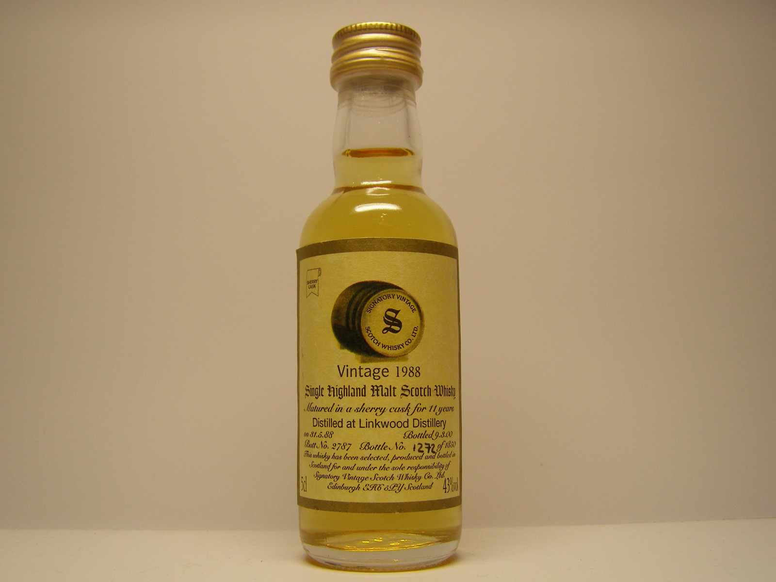 SHMSW 11yo 1988-2000 "Signatory" 5cl 43%vol