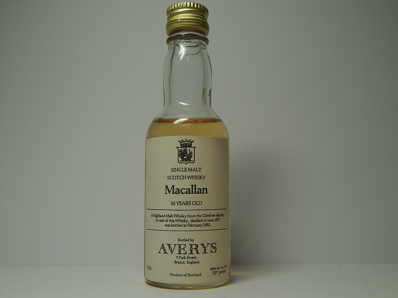 SMSW 10yo 1971-1982 "Averys" 5cl. 70´proof 40% alc. by Vol.