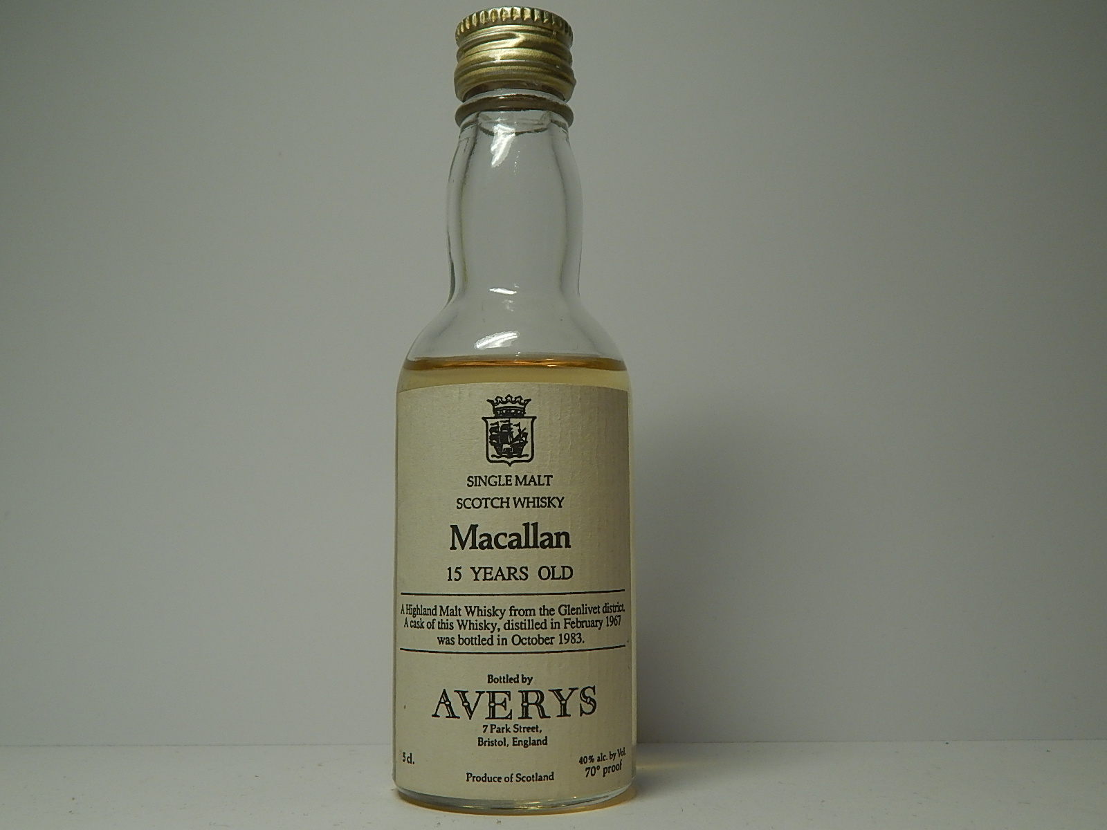 SMSW 15yo 1967-1983 "Averys" 5cl. 70´proof 40% alc. by Vol.