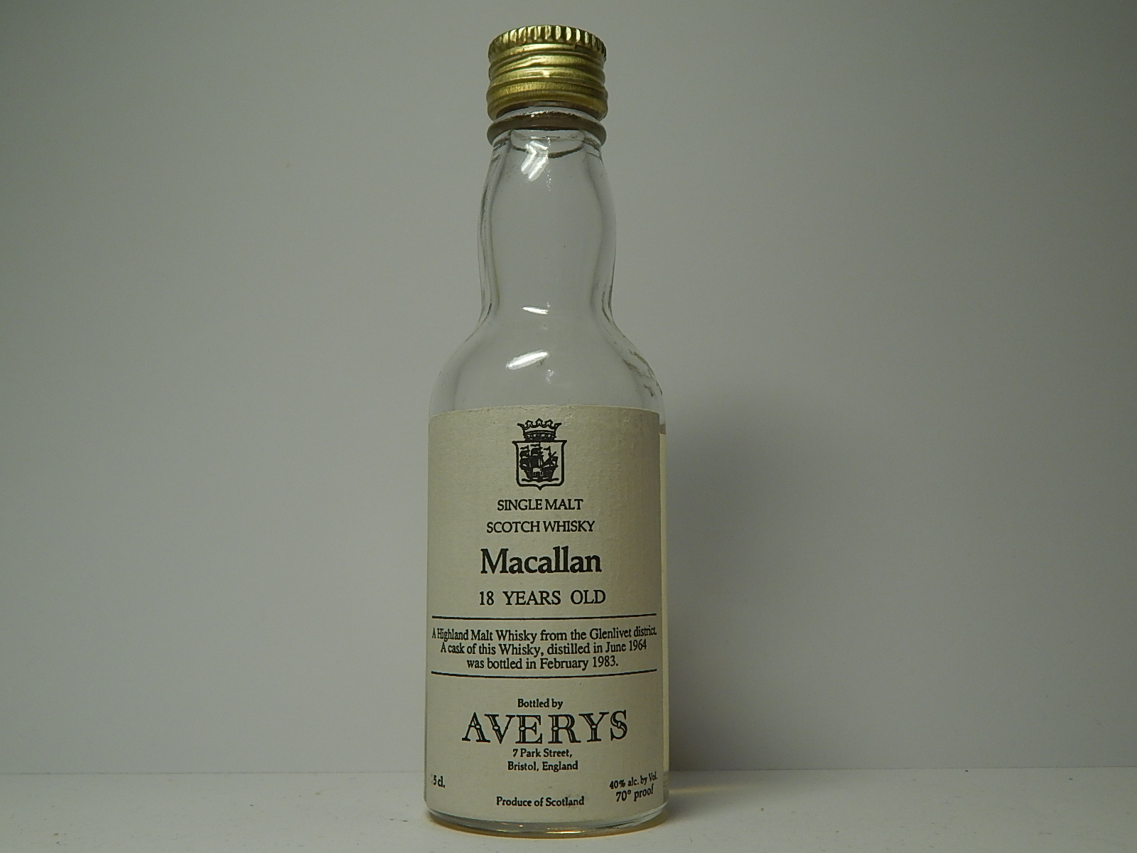 SMSW 18yo 1964-1983 "Averys" 5cl. 70´proof 40% alc. by Vol.