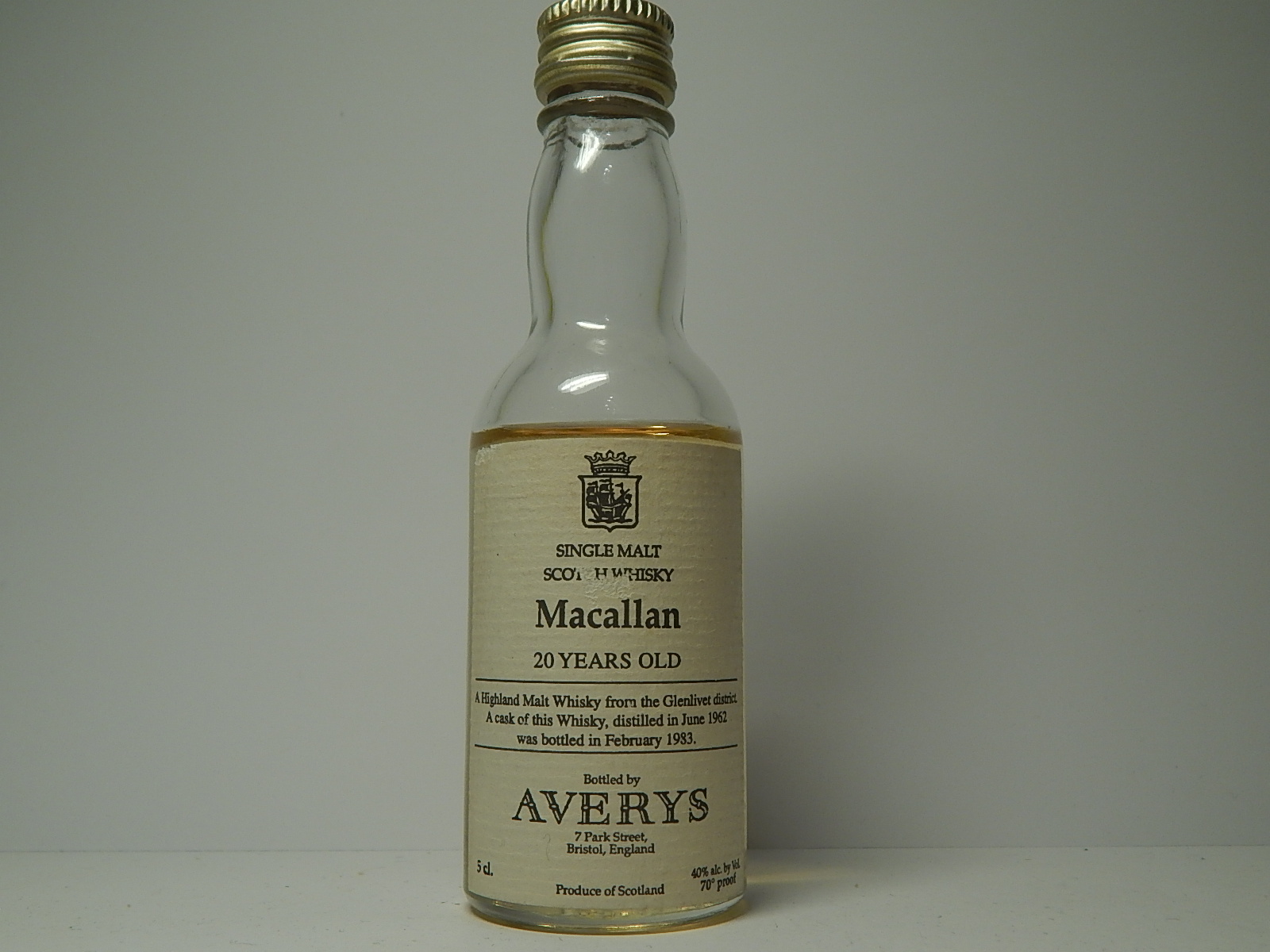 SMSW 20yo 1962-1983 "Averys" 5cl. 70´proof 40% alc. by Vol.