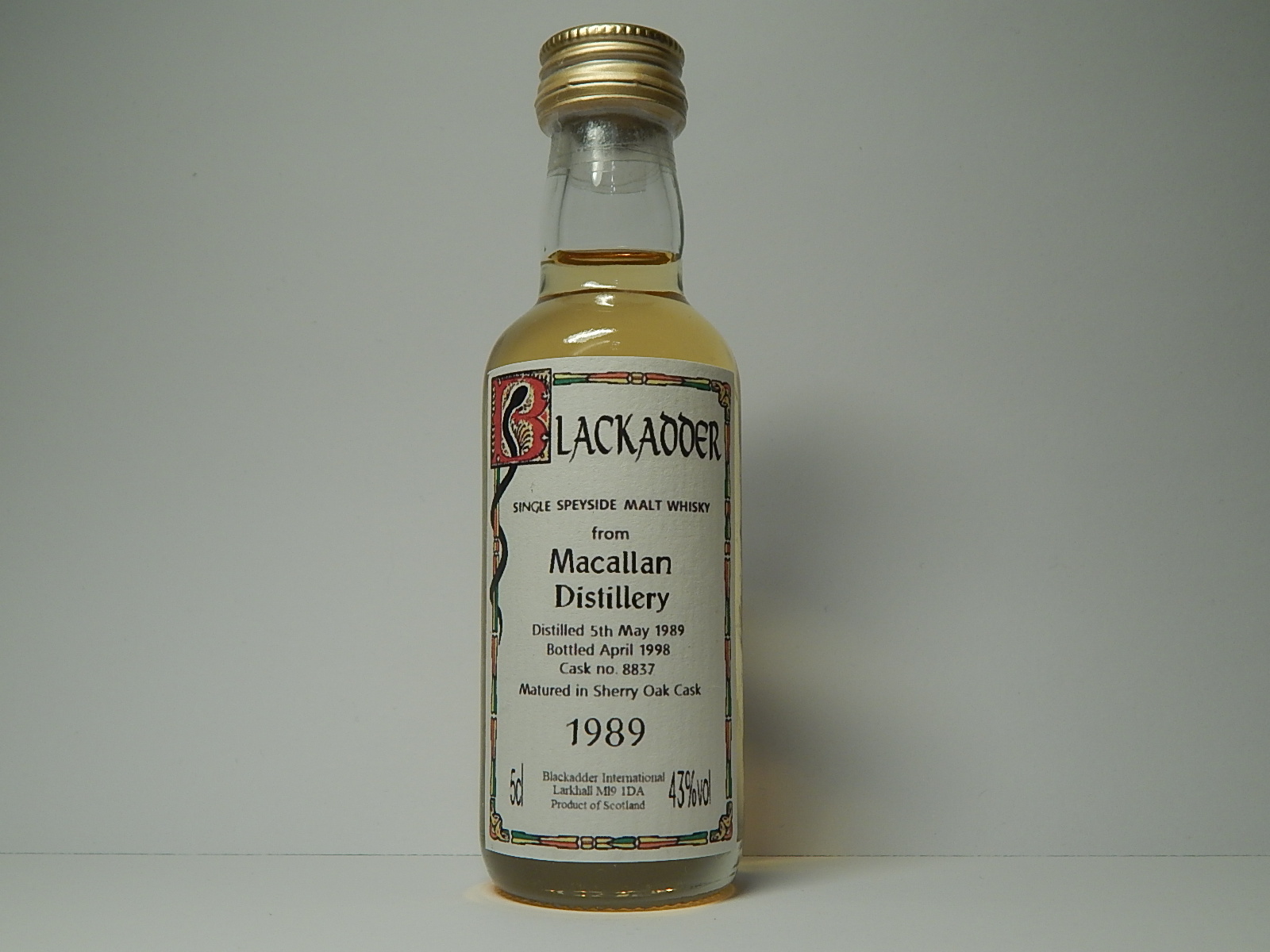 Sherry Oak Cask SSMW 8yo 1989-1998 "Blackadder" 5cl 43%vol