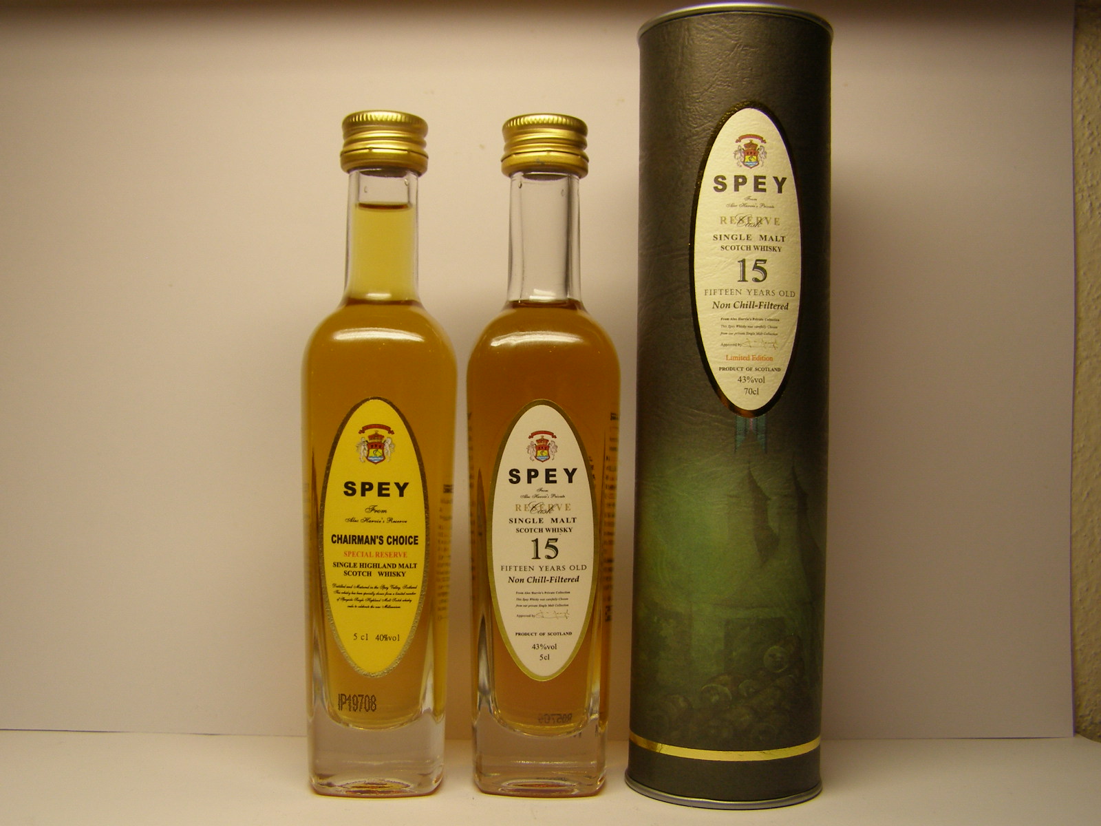 SPEY Chairman´s Choice SHMSW , Spey Reserve 15yo SMSW 