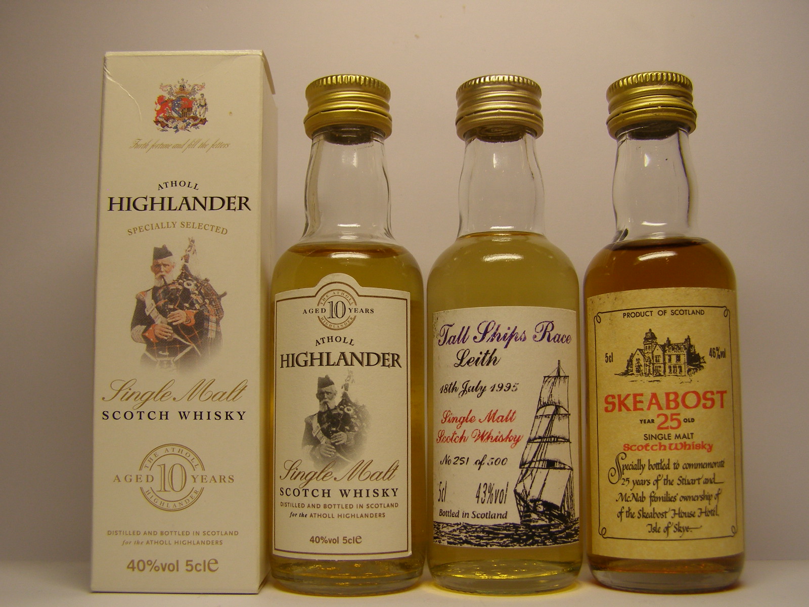 Atholl Highlander SMSW 10yo , Tall Ships Race Leith SMSW , Skeabost SMSW 25yo