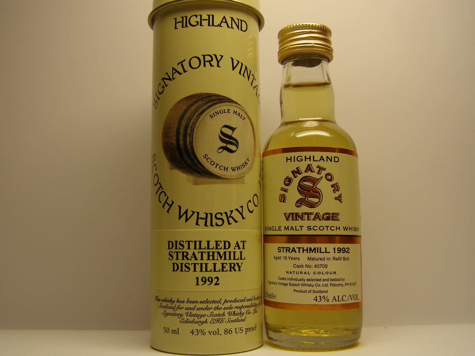 HSMSW 16yo 1992 "Signatory" 50mle 43%ALC./VOL.