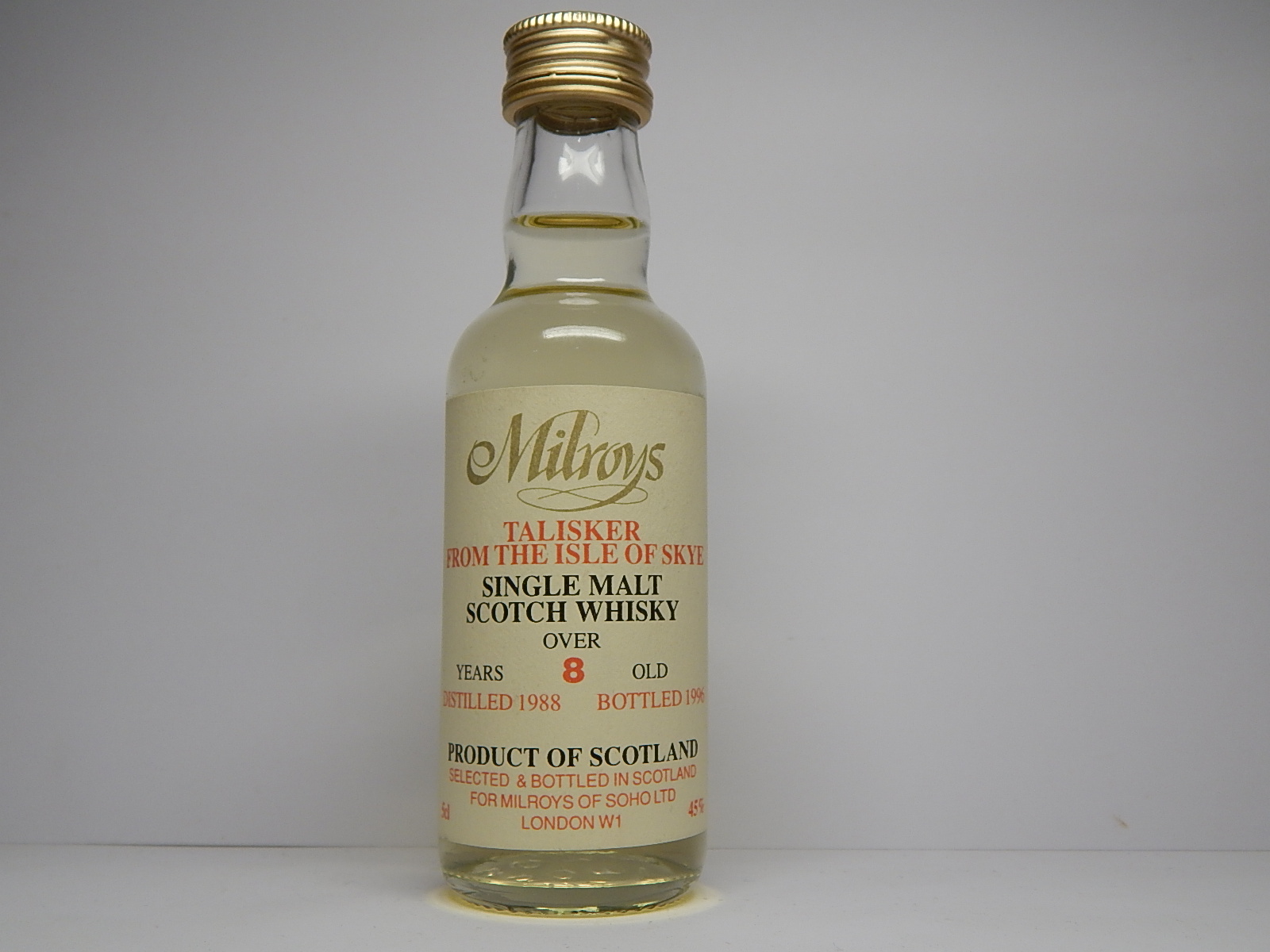 SMSW 8yo 1988-1996 " Milroys " 5cl 45%