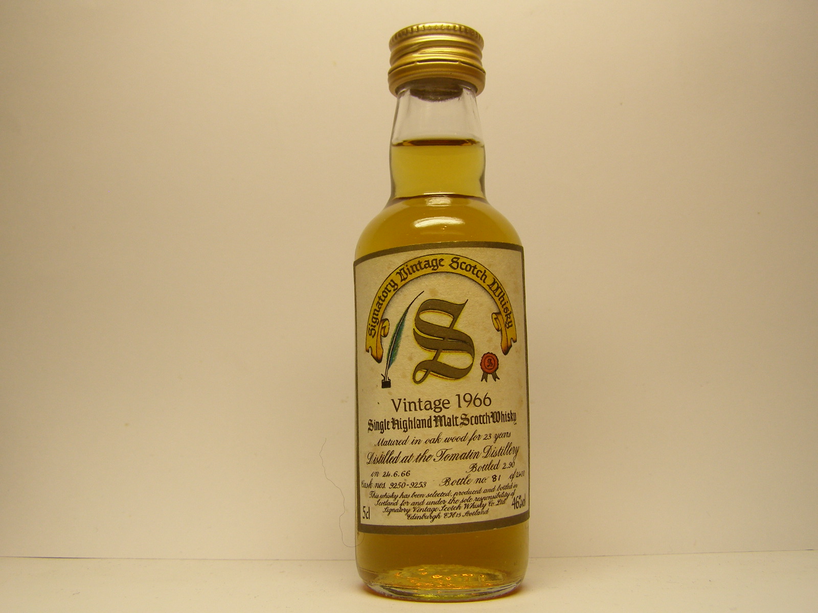 SHMSW 23yo 1966-1990 "Signatory" 5cl 46%vol