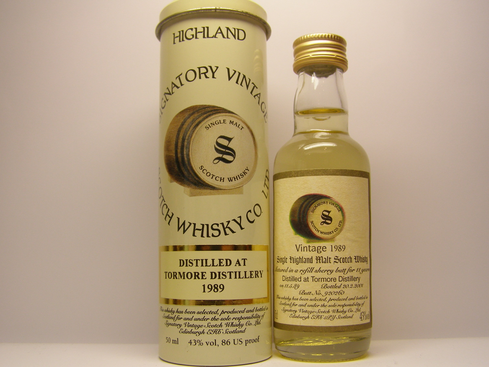 SHMSW 11yo 1989-2001 "Signatory" 5cl 43%vol